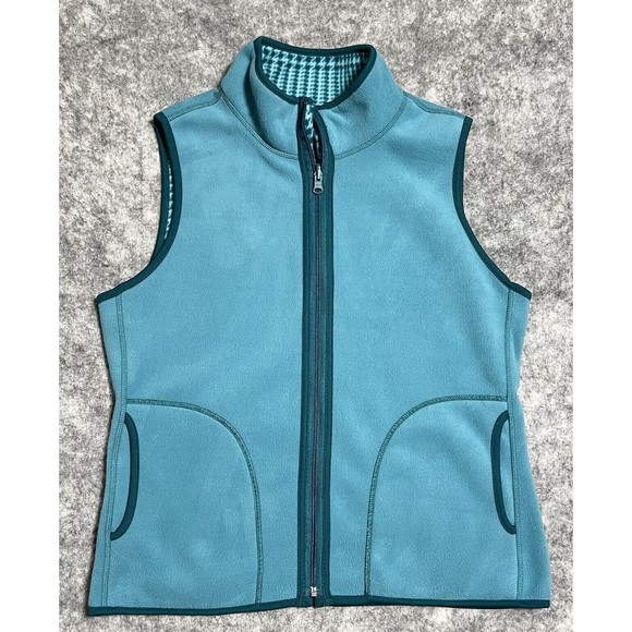 Studio Works Sport Vest Women's M Reversible Full Zip Houndstooth Plaid Blue - Picture 3 of 17